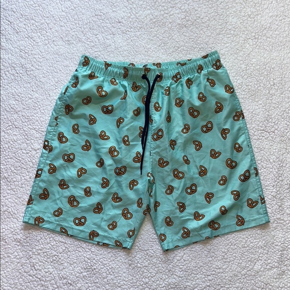 Aqua Pretzel Pattern Men's Swim Trunks - Picture 1 of 11